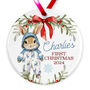 Personalised Baby's First Christmas Ceramic Bauble In Pink, Blue Or Red, thumbnail 5 of 7