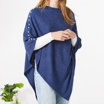 Wool Knit Poncho With Pearls, 2 of 10