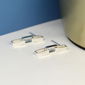 'Mondrian' Sterling Silver Link Earrings, 2 of 5