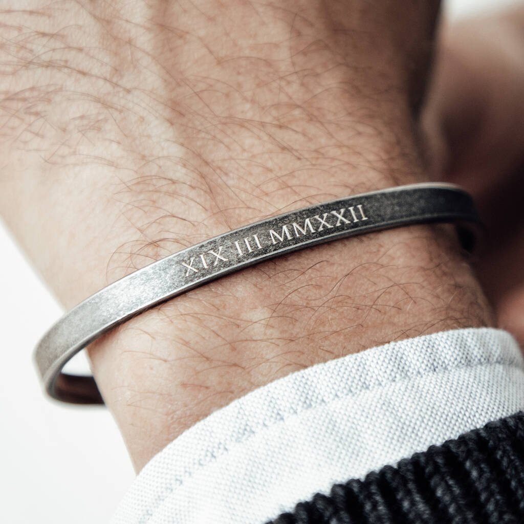Men's Silver Engraved Bracelet By Florence London