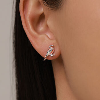 Sterling Silver Chaffinch Bird Stud Earrings, 6 of 11