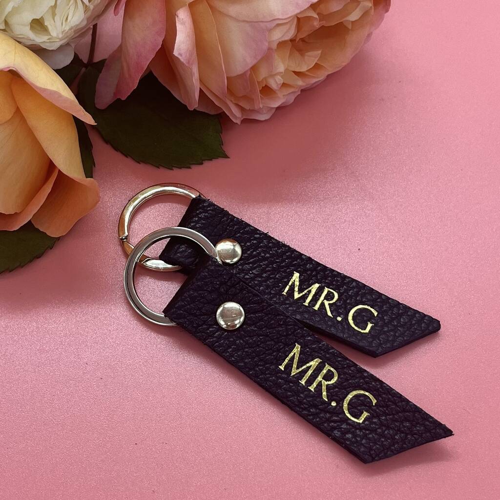 Personalised Leather Mr And Mr Key Ring Set, 1 of 3