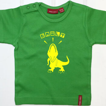 Personalised Roaring Dinosaur Babygrow/Child T Shirt, 4 of 12