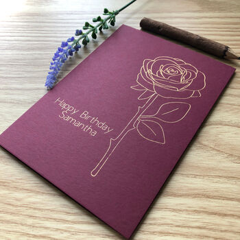 Personalised Rose Flower Birthday Gold Foil Card, 8 of 8