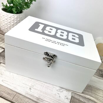 Personalised Year Milestone White Wooden Memory Box 18th, 21st, 50th Birthday And Anniversary Gift, 11 of 12