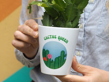 Crochet Print 'Cactus Queen' Plant Pot, 4 of 4