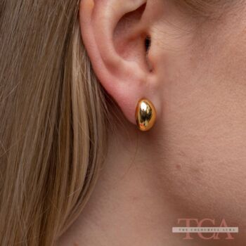 Silver Gold Solid Oval Half Ball Studs Earrings, 2 of 4