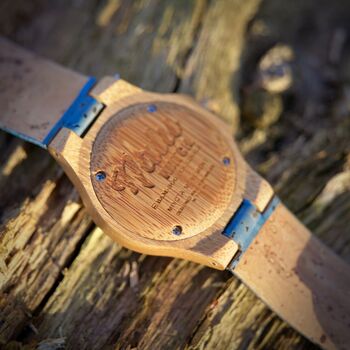 Nalu Small Bamboo Watch With Blue Cork Strap, 4 of 9