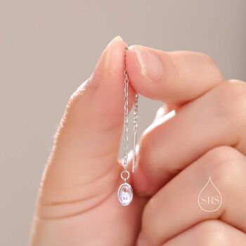 Sterling Silver Moonstone Oval Threader Earrings, 2 of 11