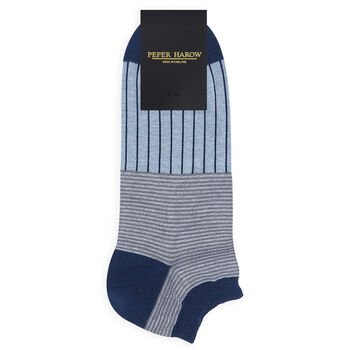 Classic Cloud And Oxford Stripe Blue Men's Trainer Socks, 4 of 7