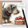Wire Haired Dachshund Birthday Card. Birthday Cake, thumbnail 1 of 2