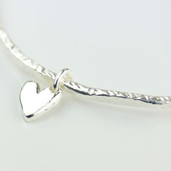 Stunning Silver Hammered Heart Bangle, 3 of 7