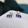 Sterling Silver Sapphire Blue Baguette Trio Cz Screw Back Earrings, thumbnail 1 of 12