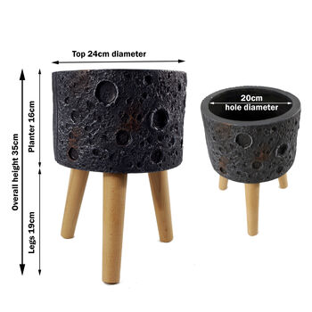 Leaf Design Lunar Moon Black Planter With Stand, 9 of 10