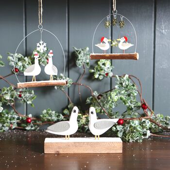 Seagulls On Block With Mistletoe Christmas Decoration, 2 of 3