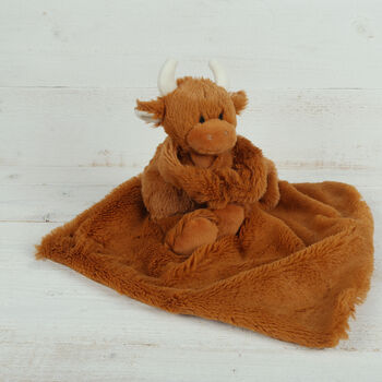 Personalised Embroidery Highland Cow Brown Toy Soother, 3 of 12