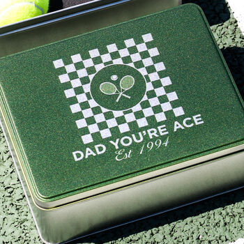 Personalised Checker Tennis Hip Flask And Balls Tin Gift For Dad, 5 of 5