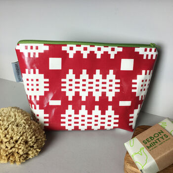 Welsh Blanket Print Wash Bag/Make Up Bag Red, 2 of 3