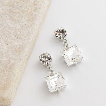 Swarovski Crystal Square Pendant Drop Earrings, 3 of 3
