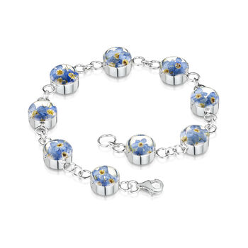 Forget Me Not Bracelet Sterling Silver With Real Flowers Heart Or Round Charms, 2 of 9