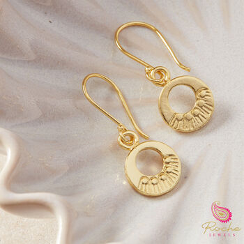 Tiny Matte Gold And Silver Detailed Circle Drop Earrings, 9 of 10