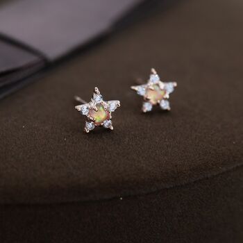 Opal Cz Star Stud Earrings In Sterling Silver, 2 of 12