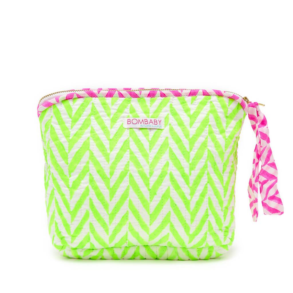 Quilted Make Up Bag | Neon Green, 1 of 2