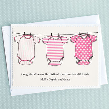 New Baby Triplets Girls / Boys Personalised Card, 2 of 4