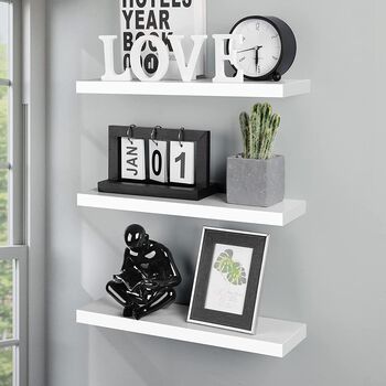 Set Of Three White Mounted Floating Shelves Display, 3 of 7