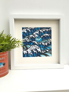 Framed Hand Made Paper Cut Wave Art, 7 of 9