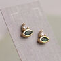 Emerald Green Eye Sterling Silver Gold Stud Earrings, thumbnail 4 of 5