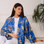 Electric Blue Dynastic Bird Print Light Weight Kimono, thumbnail 1 of 5