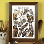 Owls Of Britain Wildlife Watercolour Print, thumbnail 1 of 5