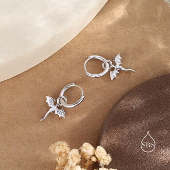 Sterling Silver Tiny Dragon Huggie Hoop Earrings, 7 of 11