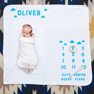 Personalised Scandi Clouds Baby Milestone Blanket By Sunday's Daughter