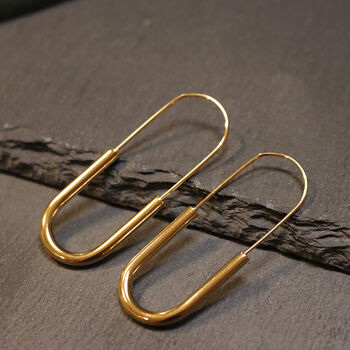 Hoop Earrings Safety Pin 18ct Gold 40x15mm, 3 of 4