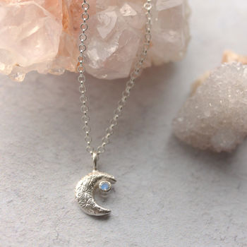 Crescent Moon Silver Moonstone Necklace, 7 of 10