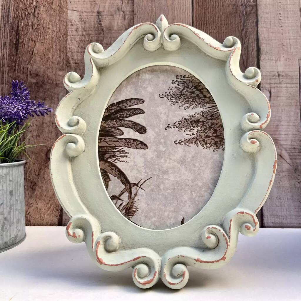Oval Green Painted Photo Frame 5x6 Inch Vintage Style Home Decor, 1 of 8