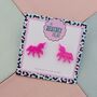 Unicorn Glitter Resin Stud Earrings Pink, Blue And Silver, thumbnail 2 of 12