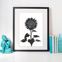 Single Sunflower Black And White Linocut Art Print, thumbnail 3 of 4