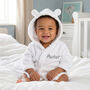 Personalised White Baby Dressing Gown With Ears On Hood, thumbnail 1 of 6