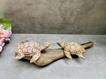 Double Painted Turtle Figurine Ornament – Root Sculpture, 2 of 12