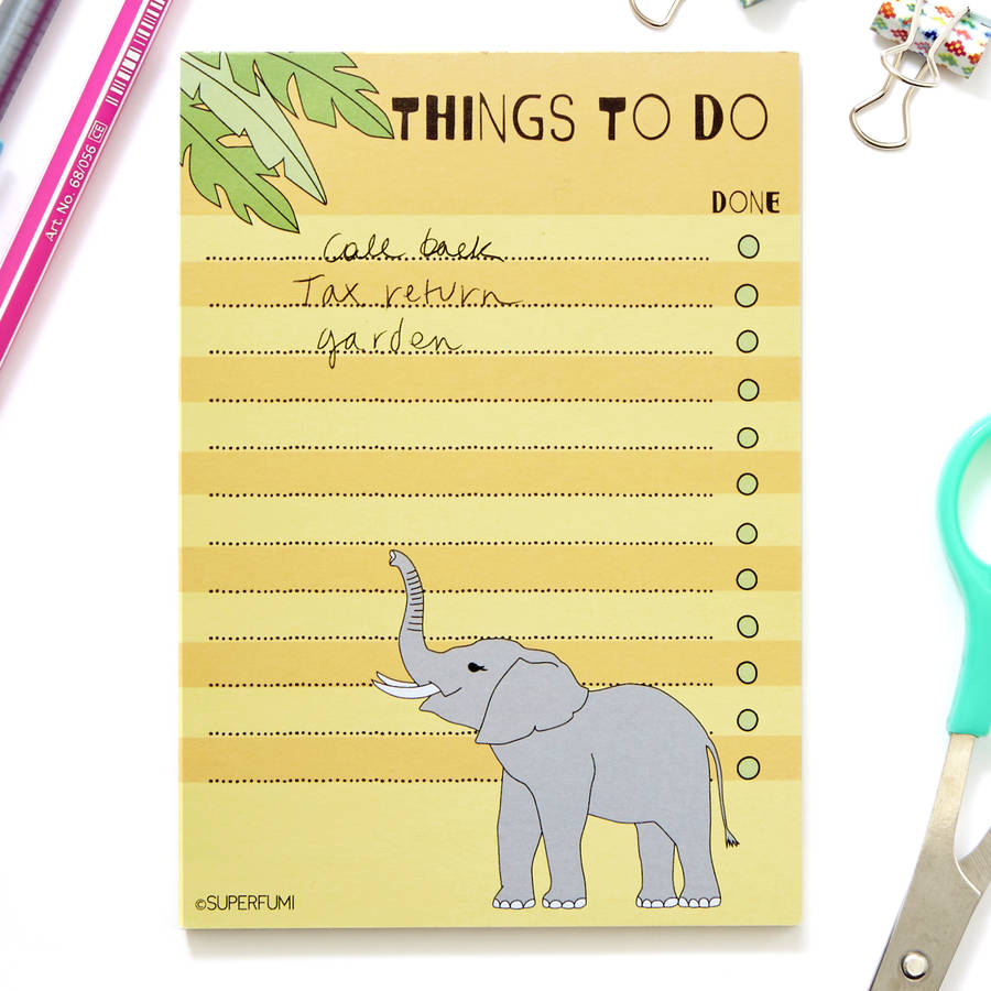 Magnetic things to do list pad with elephant by superfumi 