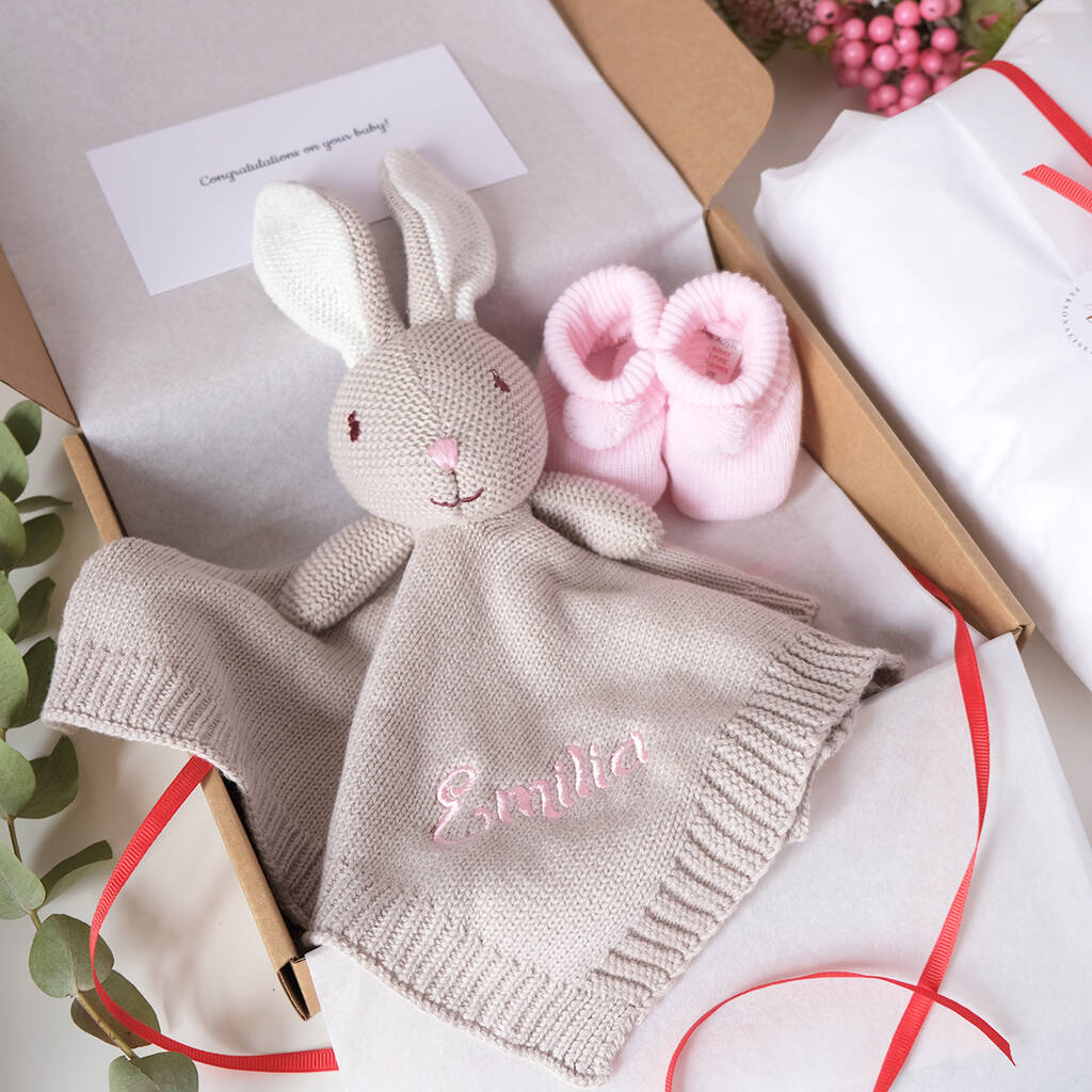 Personalised Grey Knitted Bunny Comforter Set, 1 of 7