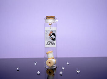 Personalised 2nd Cotton Anniversary Photo Cotton Reels Bottle Gift, 3 of 3