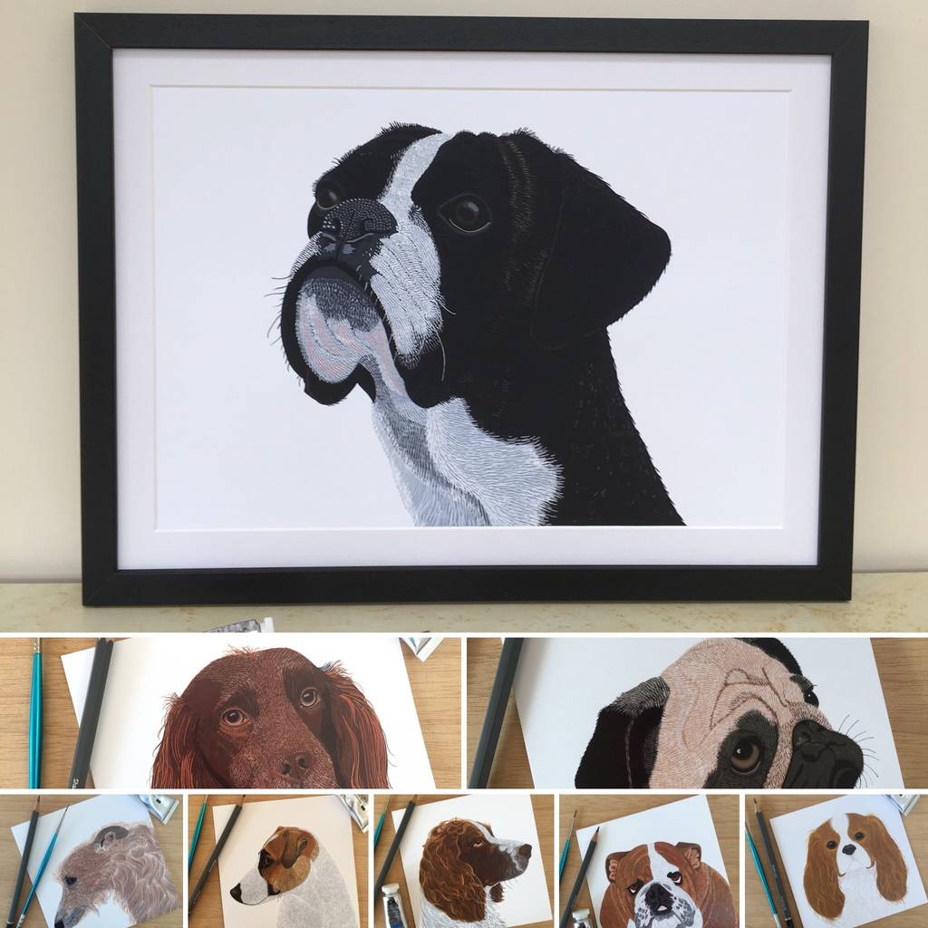 dog art prints 'choice of eight designs' by bird | notonthehighstreet.com