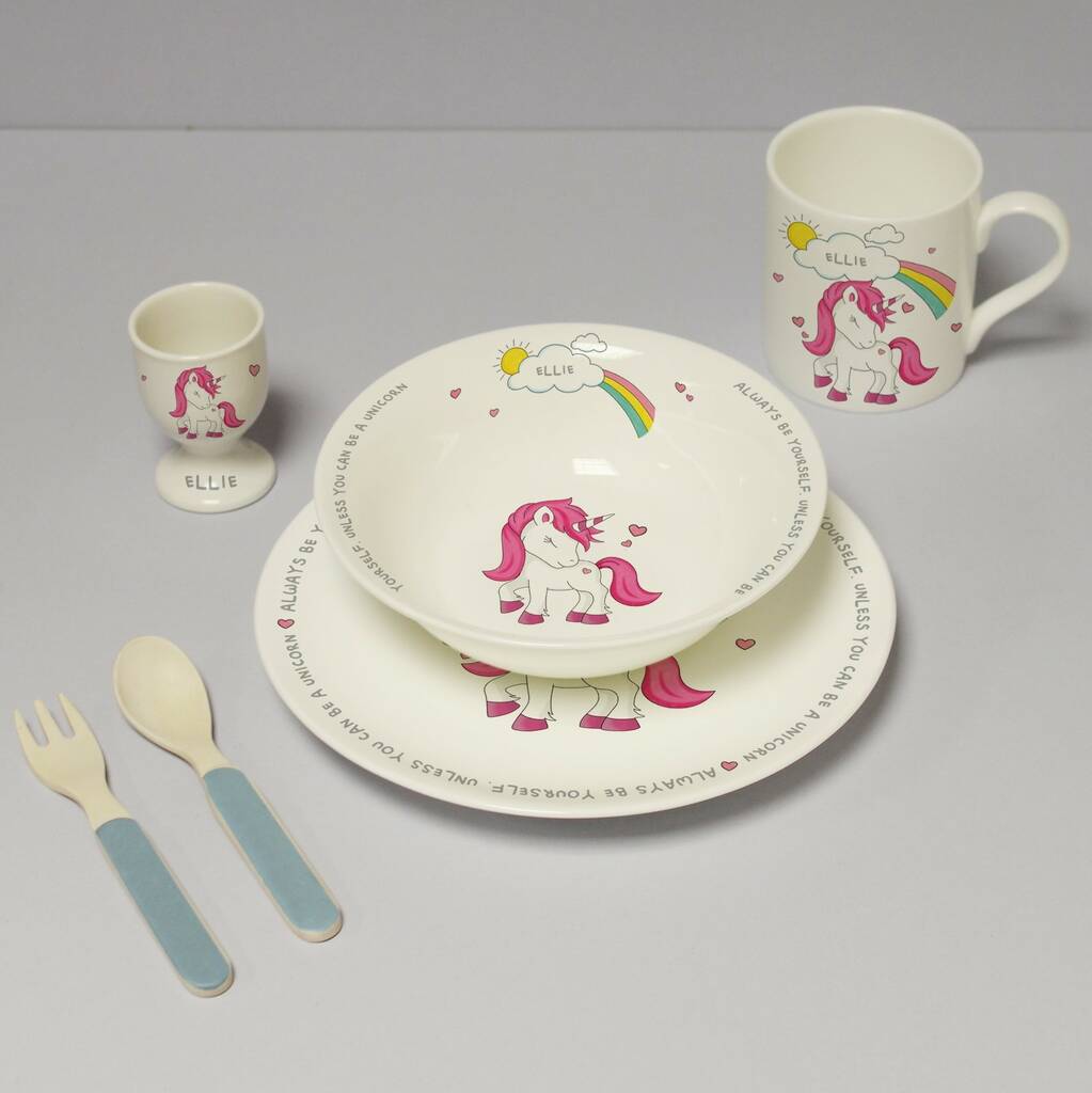 Personalised China Tableware Set Unicorn Design By Alice Frederick