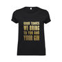 'Good Tonics We Bring' Gold Slogan T Shirt, thumbnail 2 of 3