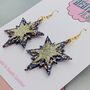 Blue And Gold Double Star Glitter Christmas Resin Earrings, thumbnail 4 of 4