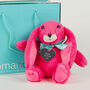 Pink Bunny Toy With Engraved ‘Happy Birthday’ Heart, thumbnail 1 of 6